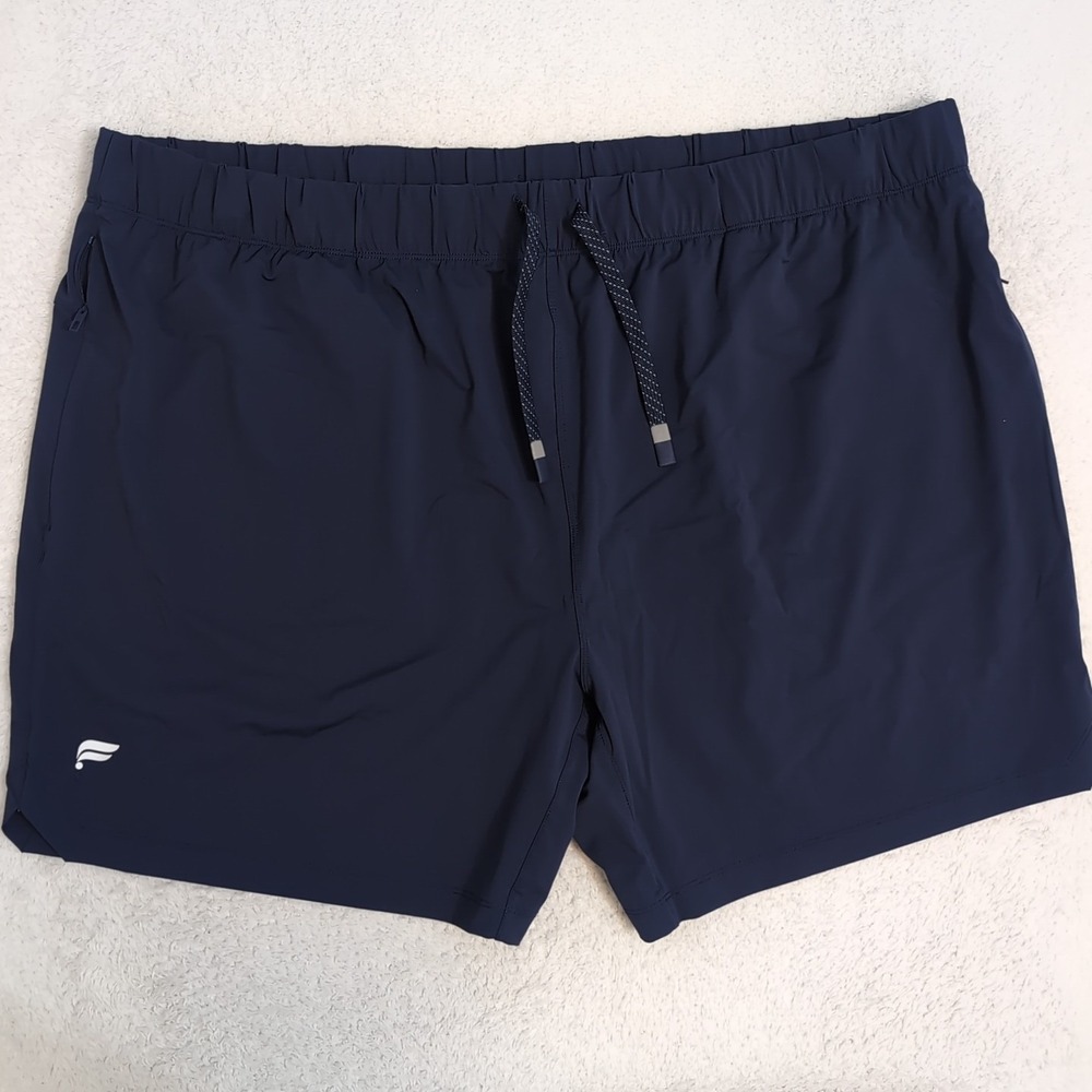 Fabletics THE 6" ONE SHORT 3X 43"X6.5" Nylon Stretch Drawstring Navy Blue Zip